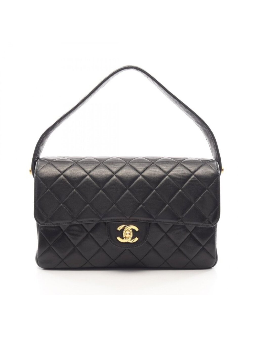 Chanel Handbag Quilted Face Black Lambskin Double